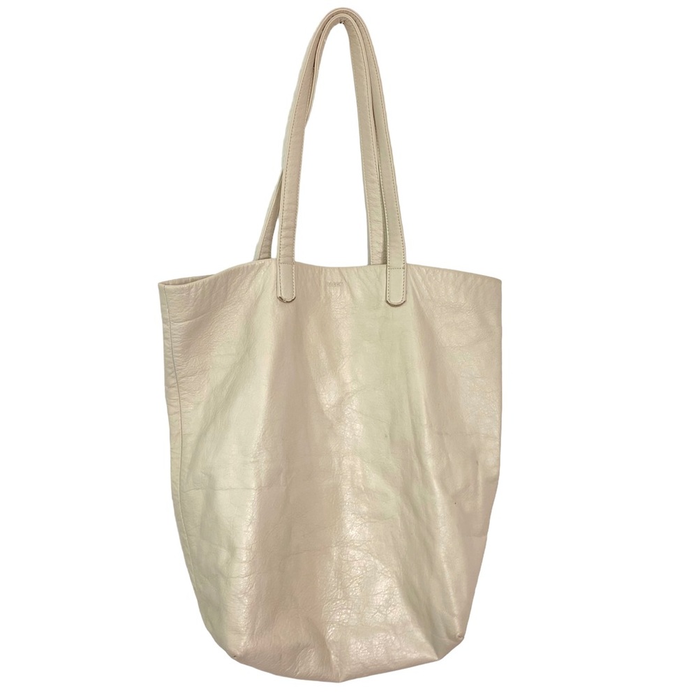 Baggu Stone Ivory Natural Milled Leather Slouchy Sturdy Tote Bag
